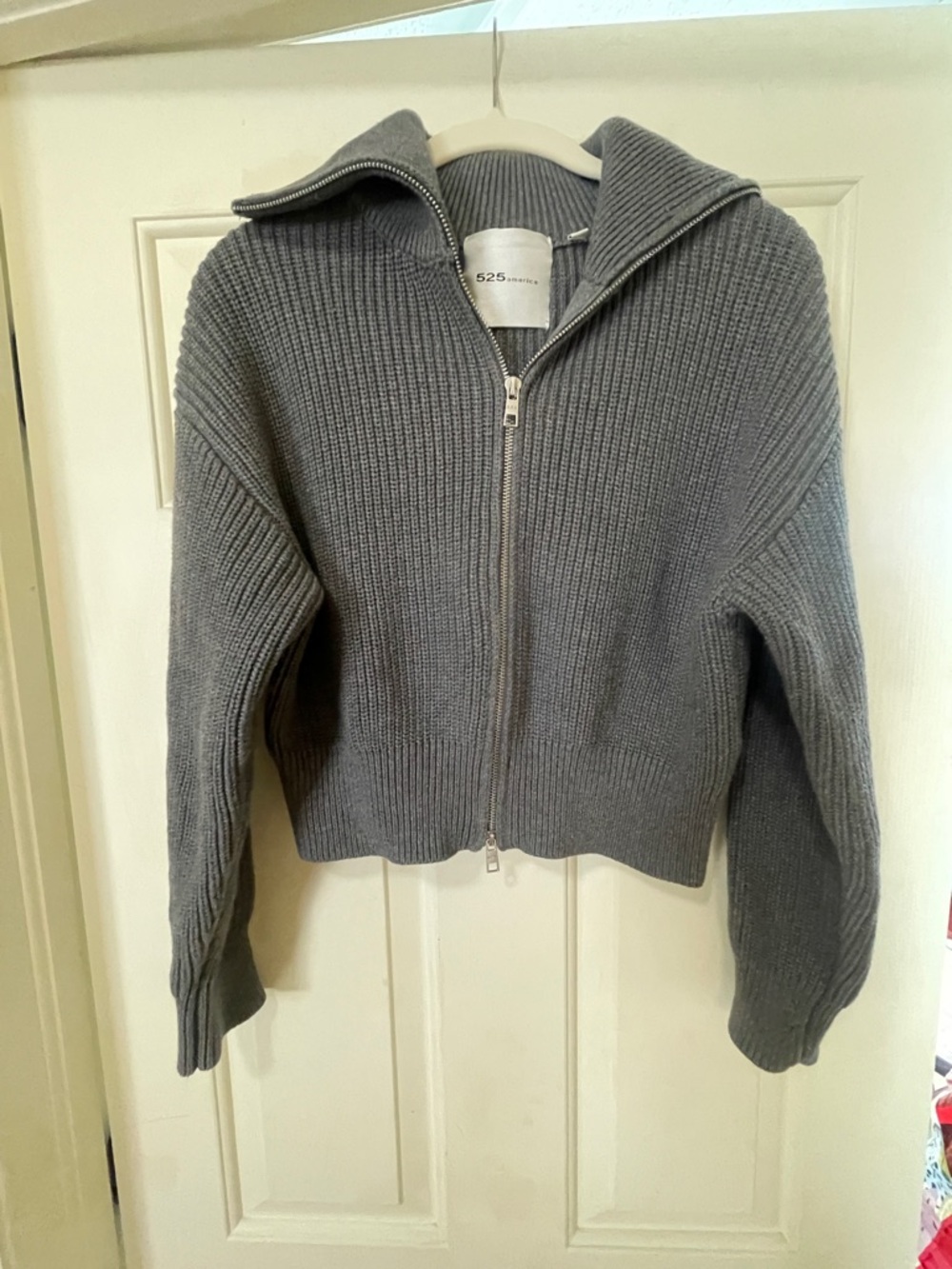 525 America Gray Ribbed Zip-Front Sweater Jacket